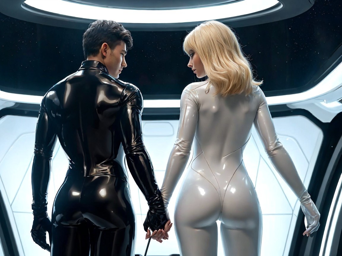 Futuristic Scene with Figures in High-Tech Space Setting