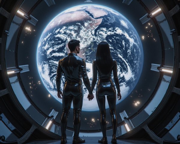 Futuristic Space View of Earth from Circular Window