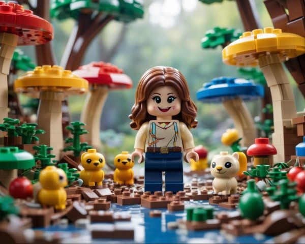 Whimsical LEGO Scene in a Colorful Forest Setting