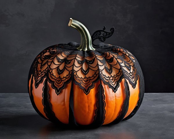 Orange Pumpkin Decorated with Black Lace Design
