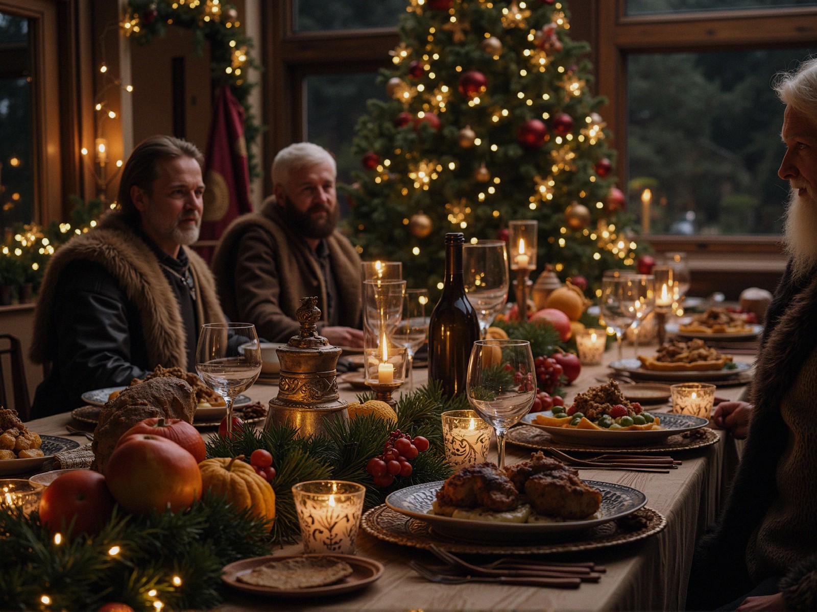 Christmas Dinner Gathering with Festive Decorations