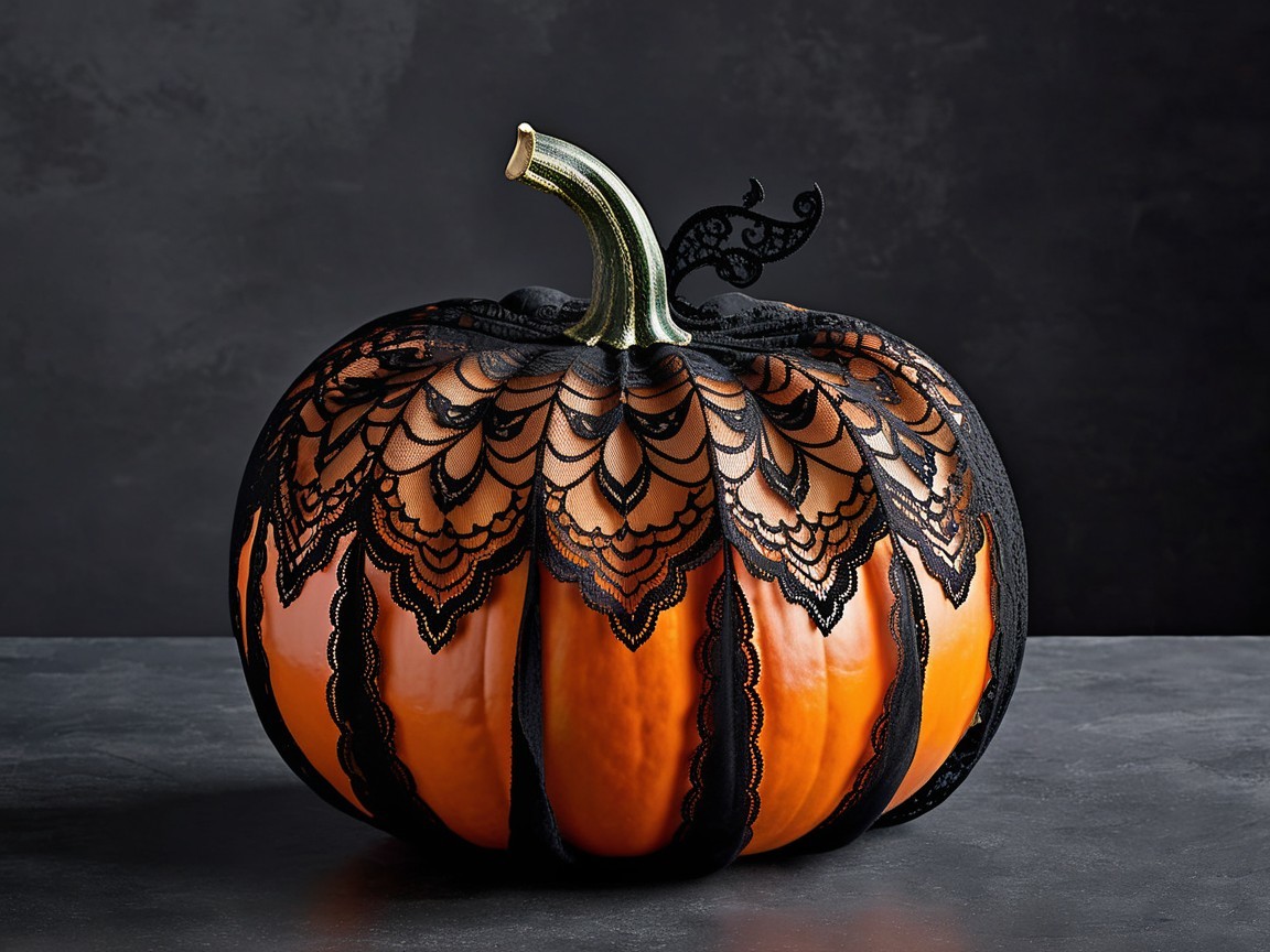 Orange Pumpkin Decorated with Black Lace Design