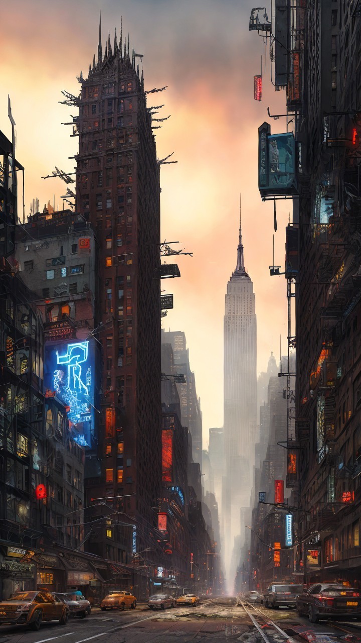 Futuristic Dusk Cityscape with Skyscrapers and Mist