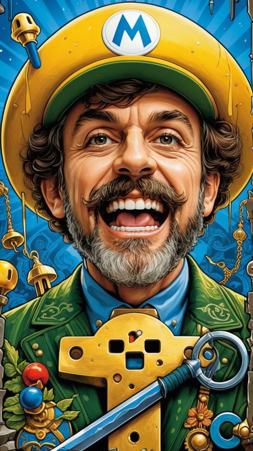 Whimsical Character with Yellow Cap and Colorful Suit