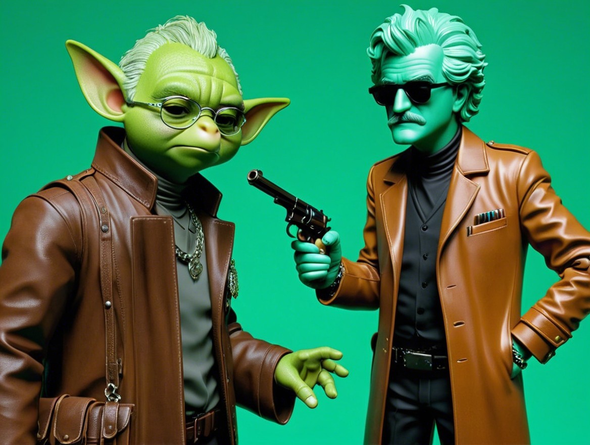 Stylized Characters on Vibrant Green Background