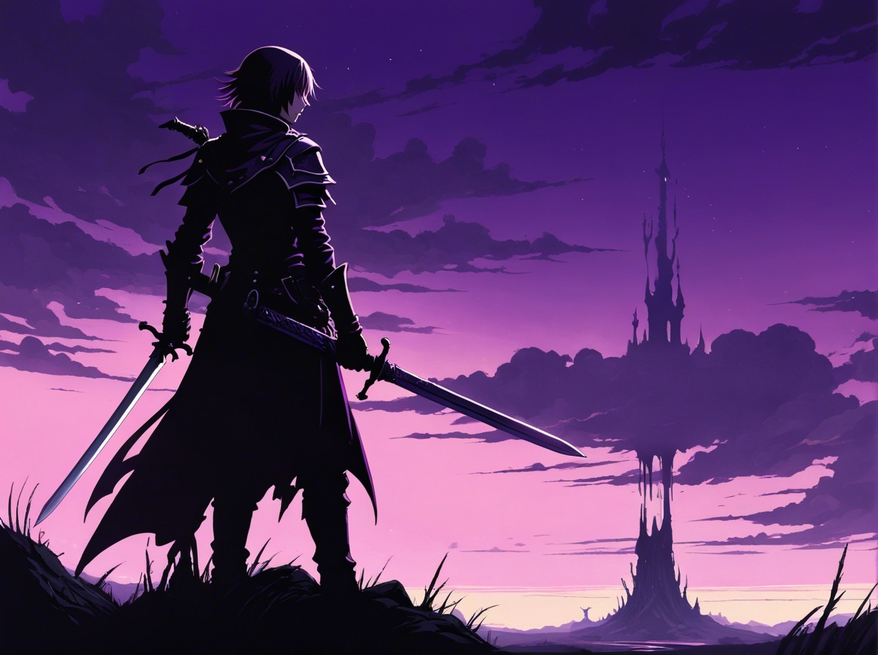 Lone Warrior on Hill with Castle at Twilight Sky