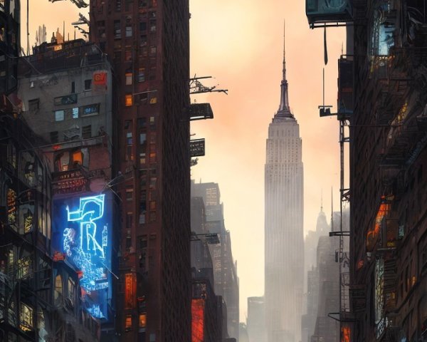 Futuristic Dusk Cityscape with Skyscrapers and Mist