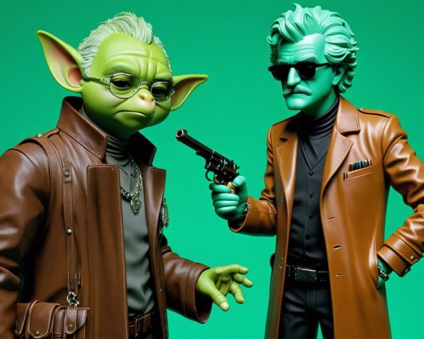 Stylized Characters on Vibrant Green Background