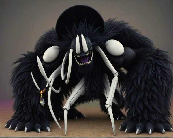 Muscular Black Furry Creature with Multiple Limbs