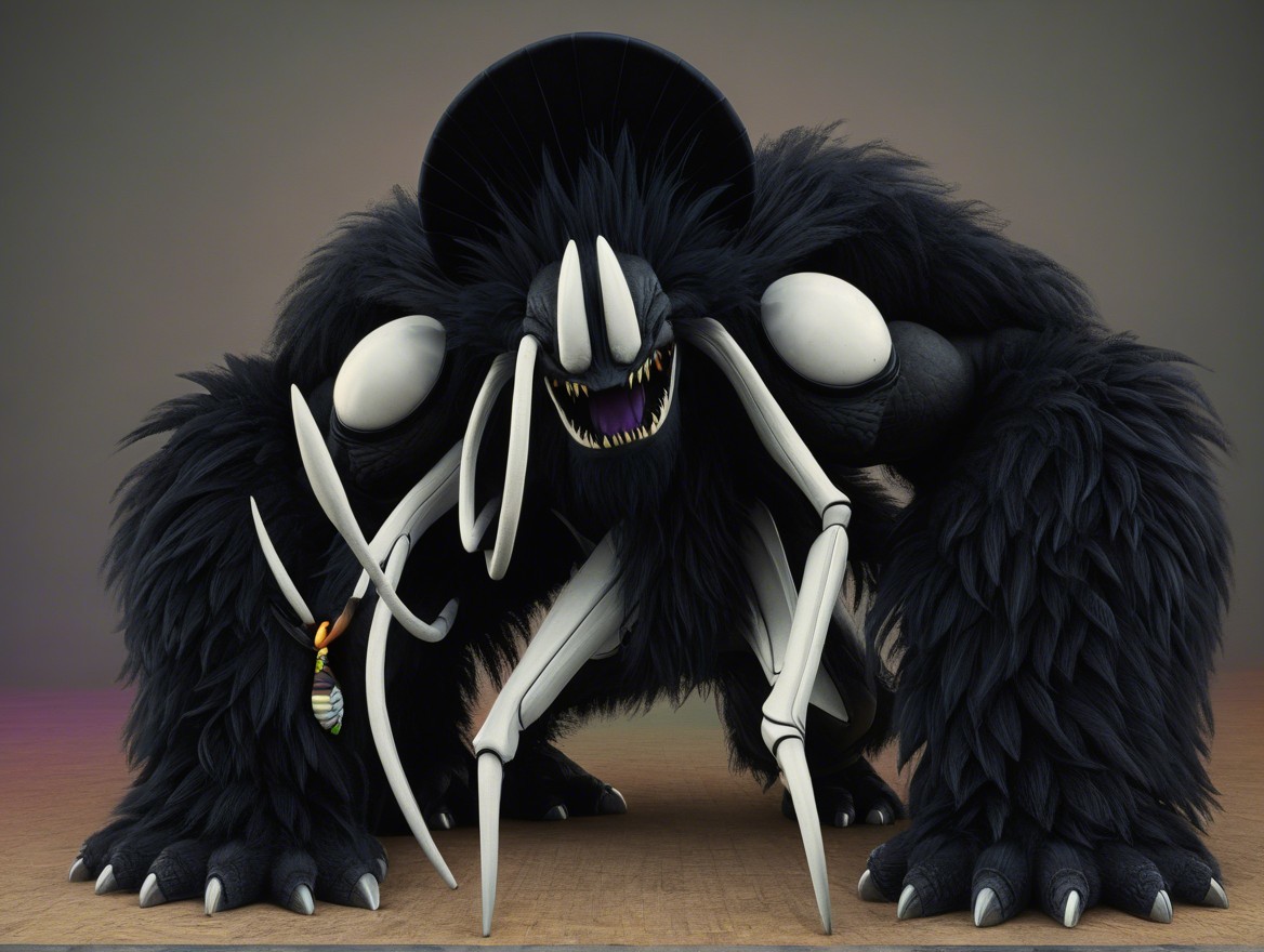 Muscular Black Furry Creature with Multiple Limbs
