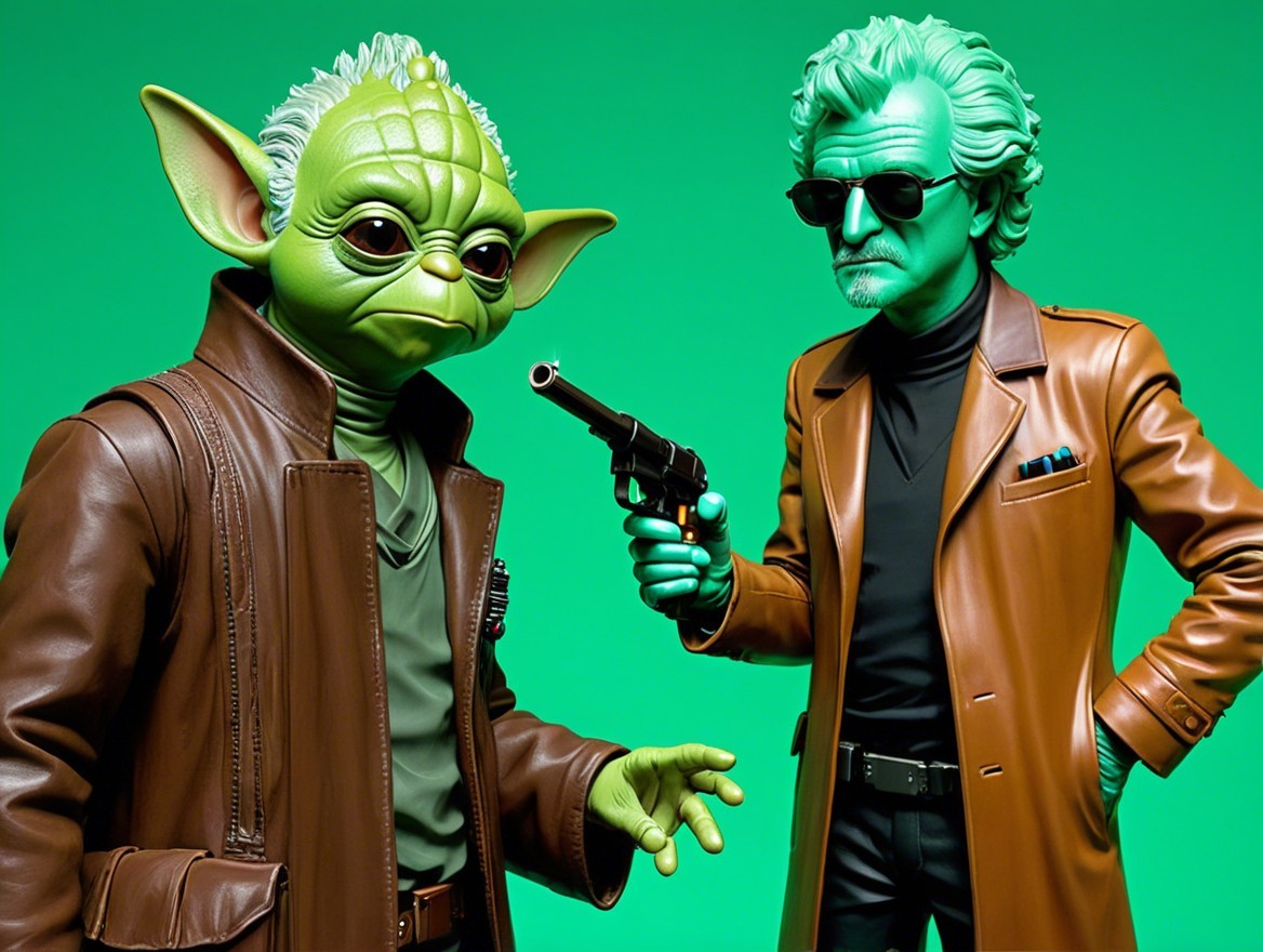 Stylized Characters on Vibrant Green Background