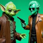 Stylized Characters on Vibrant Green Background