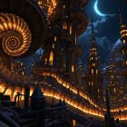 Gothic Cityscape with Serpent and Mysterious Figure