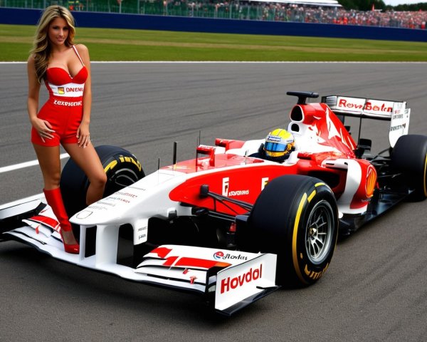 Sleek Formula 1 Car with Red and White Design on Track