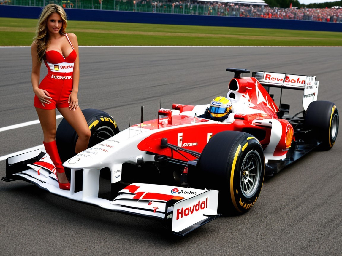 Sleek Formula 1 Car with Red and White Design on Track