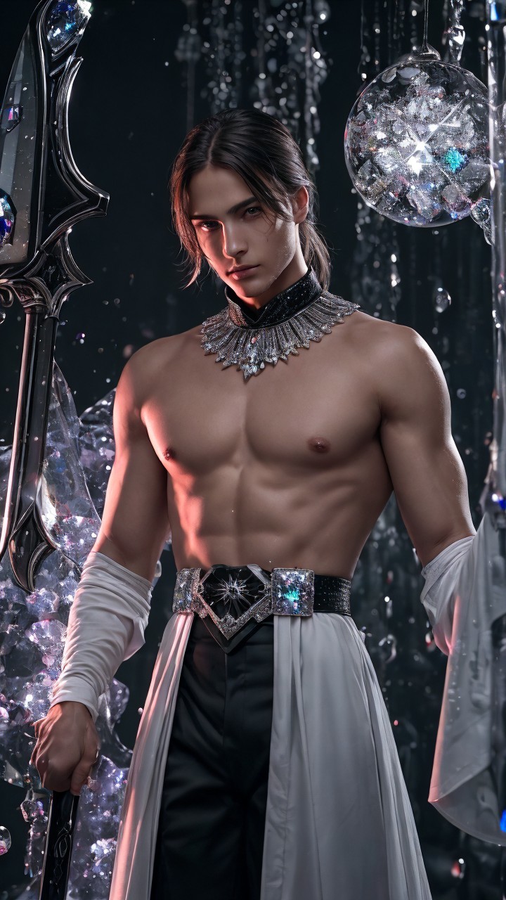 Muscular Figure in Dramatic Crystal-Adorned Setting