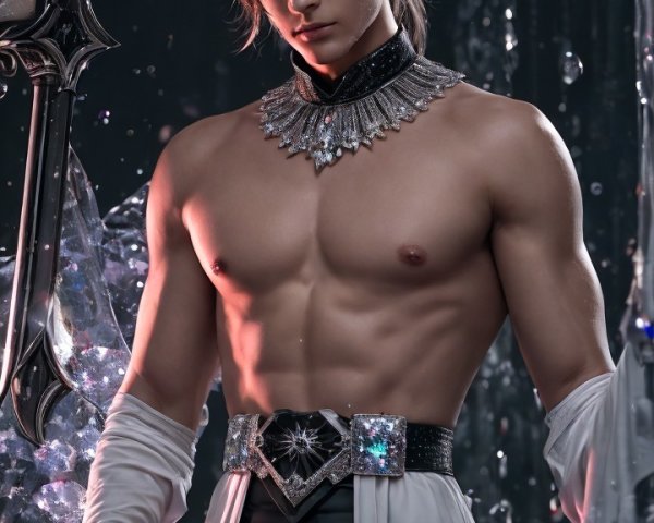 Muscular Figure in Dramatic Crystal-Adorned Setting