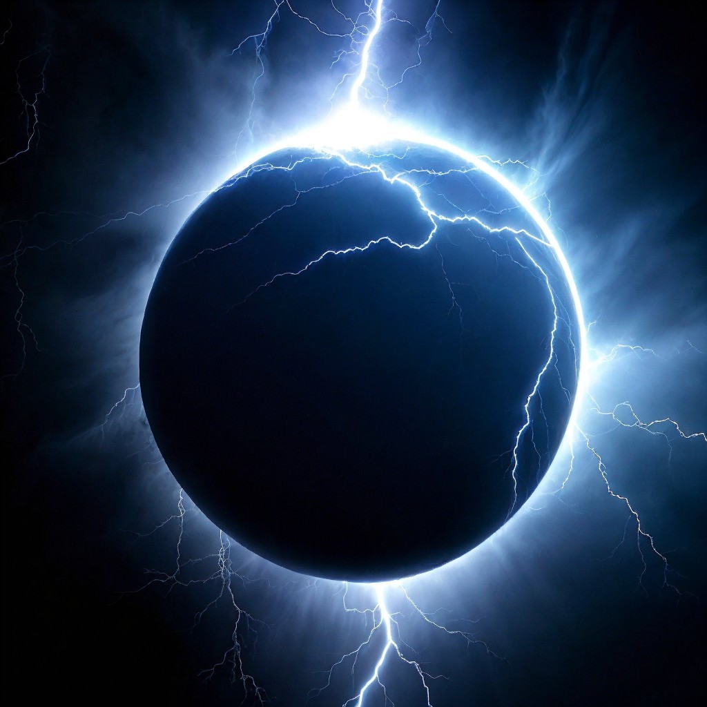 Dark Sphere Surrounded by Electric Blue Lightning