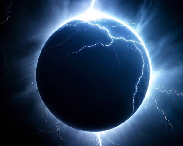 Dark Sphere Surrounded by Electric Blue Lightning