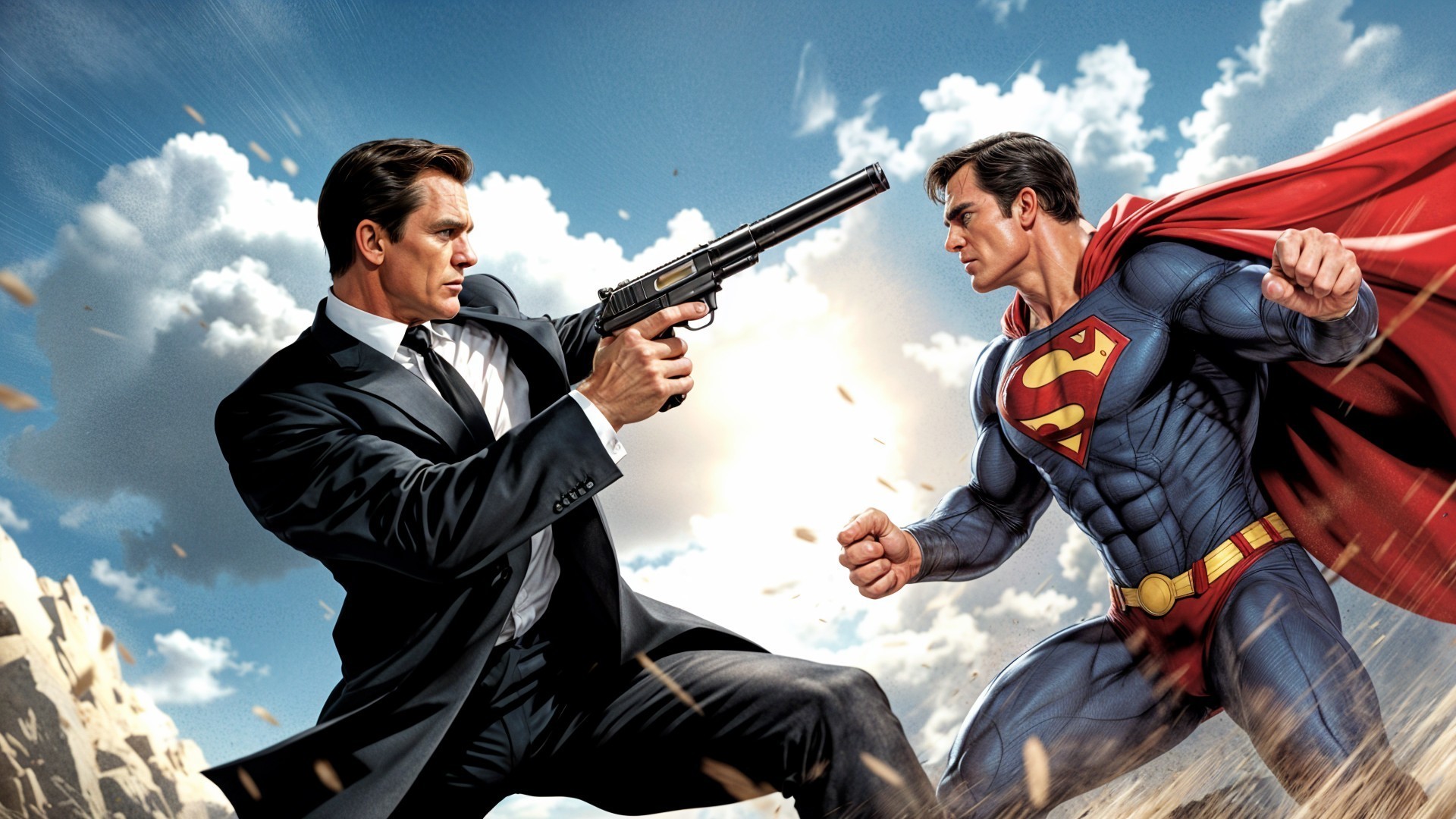 Dramatic Confrontation Between Hero and Villain