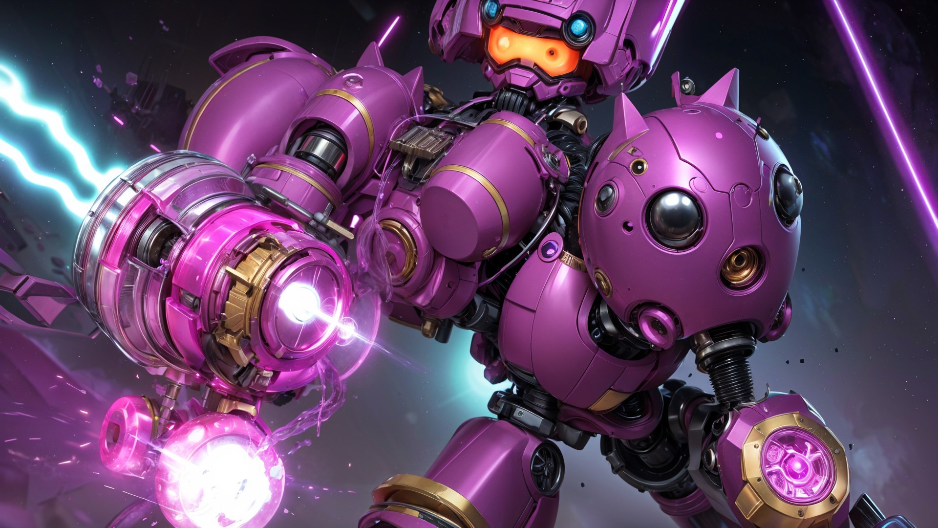 Vibrant Purple Robot with Intricate Mechanical Design