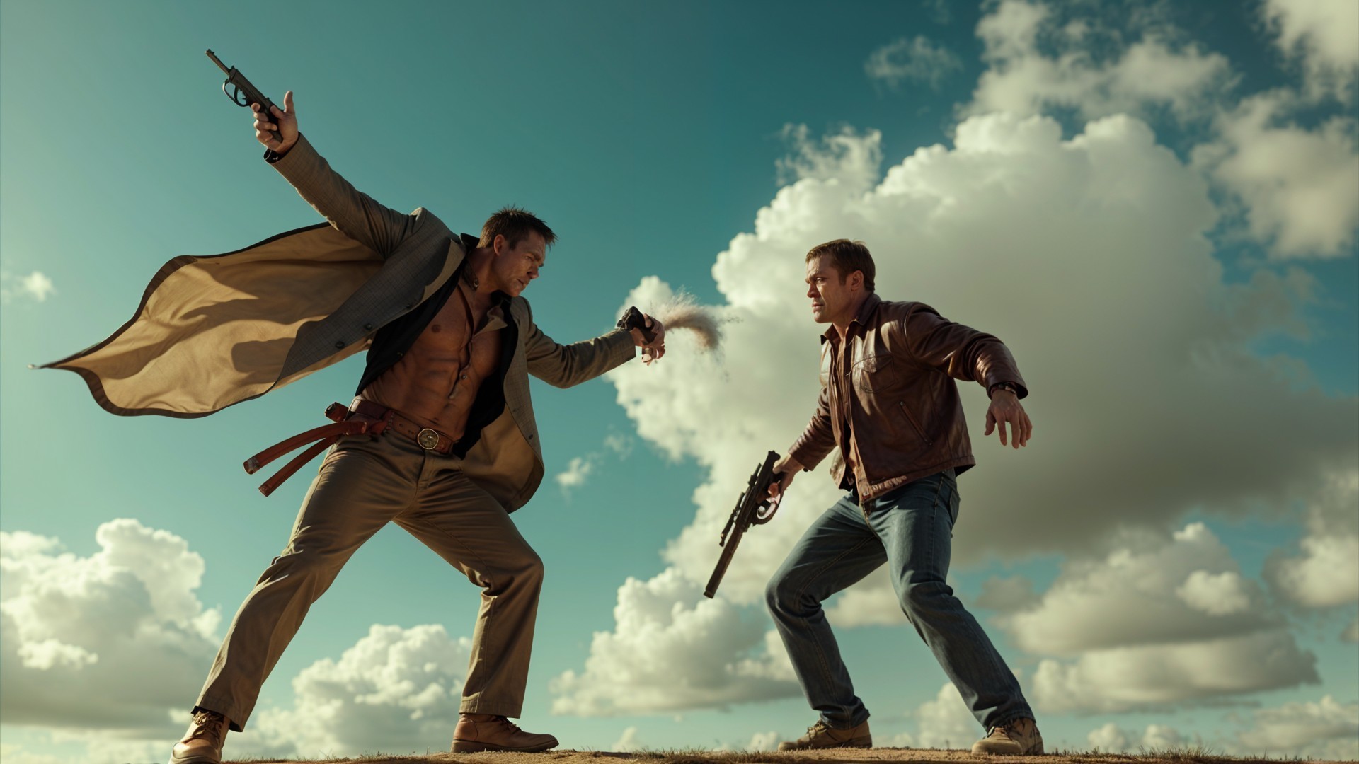 Dramatic Showdown Between Two Armed Men in Conflict