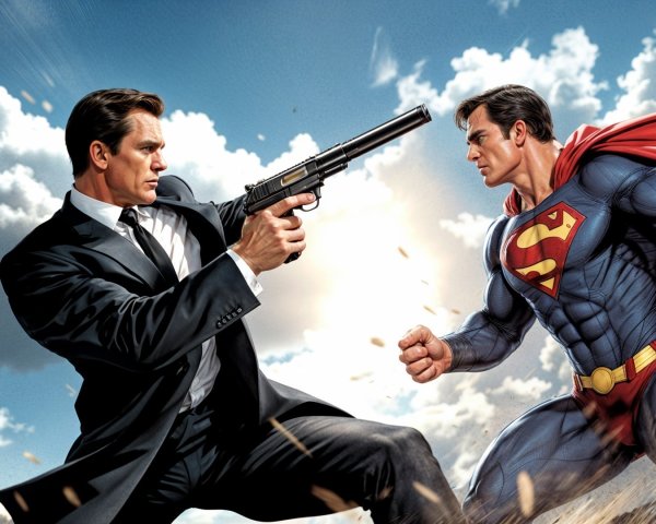 Dramatic Confrontation Between Hero and Villain