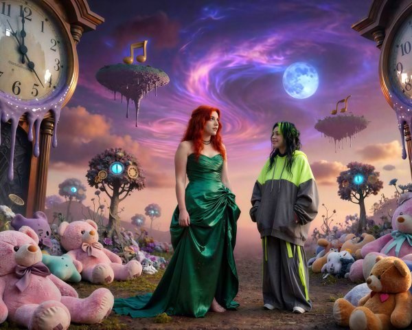 Surreal Landscape with Women and Melting Clocks