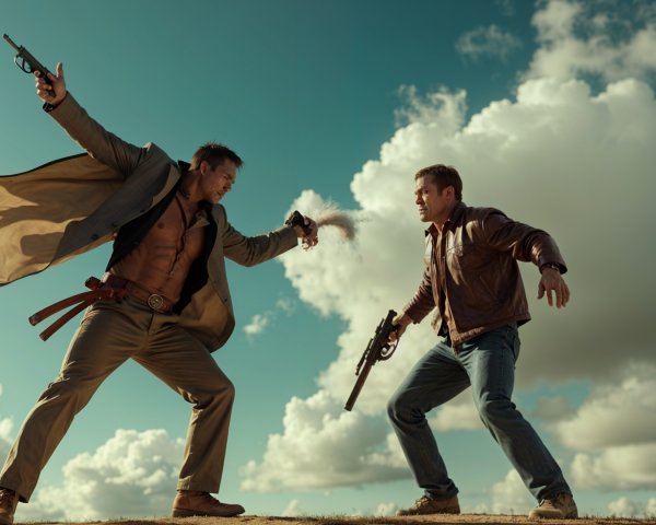 Dramatic Showdown Between Two Armed Men in Conflict