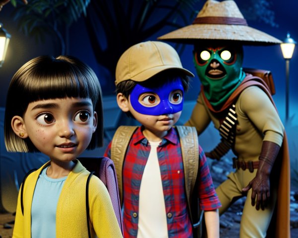 Children in a Mysterious Forest at Night