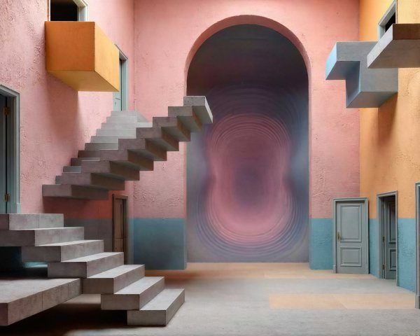 Surrealist Architectural Interior with Textured Walls