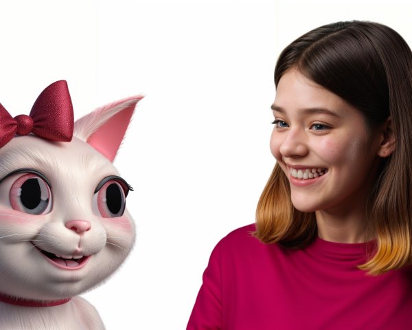 Young girl with ombre hair and cartoonish white cat