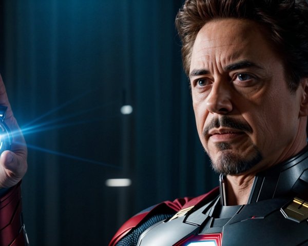 Futuristic figure in high-tech environment with glowing device