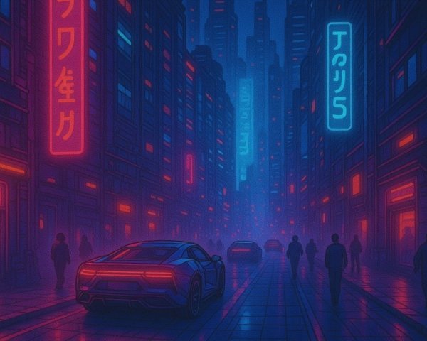 Vibrant Cyberpunk City Scene with Neon Lights