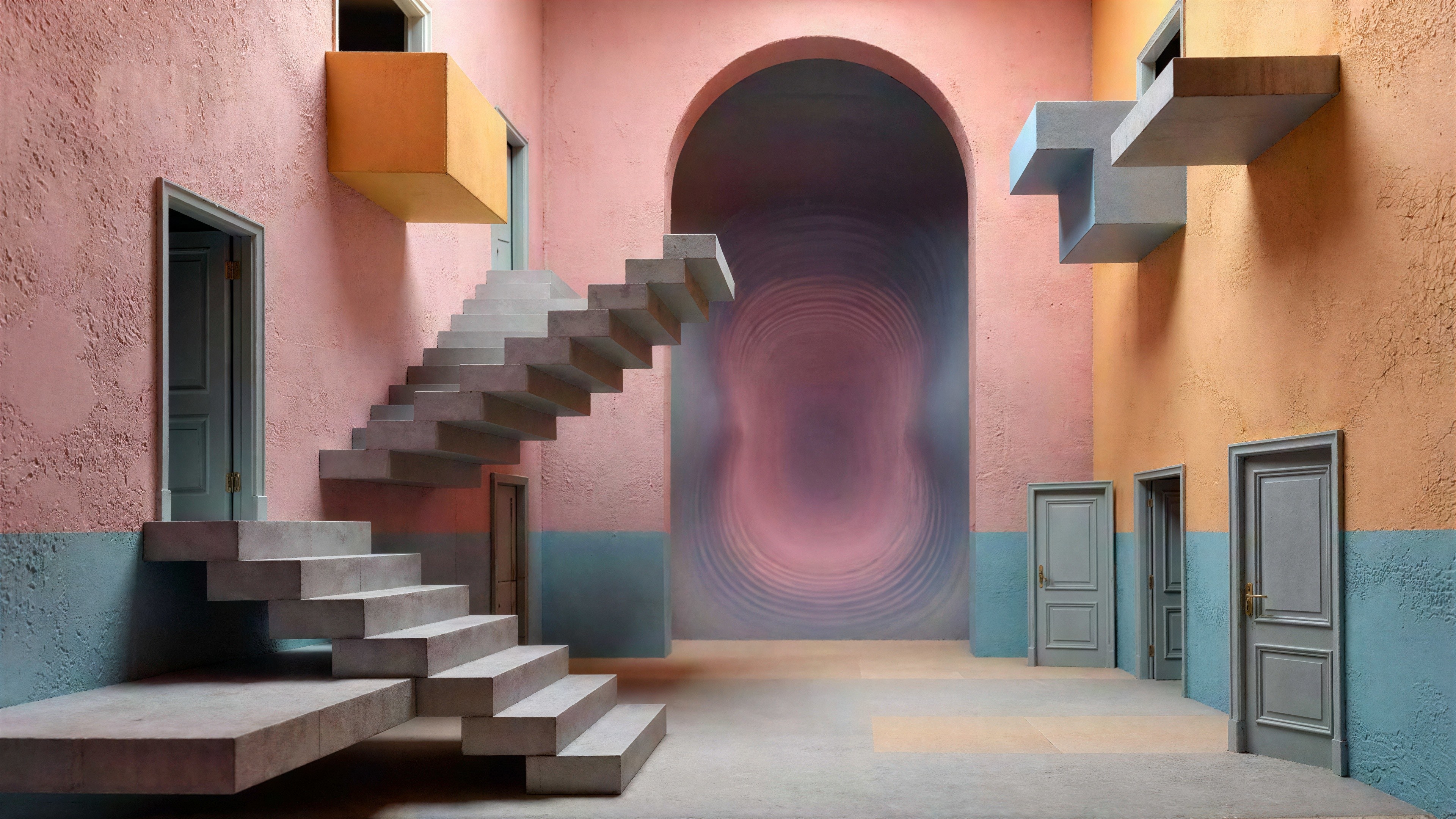 Surrealist Architectural Interior with Textured Walls