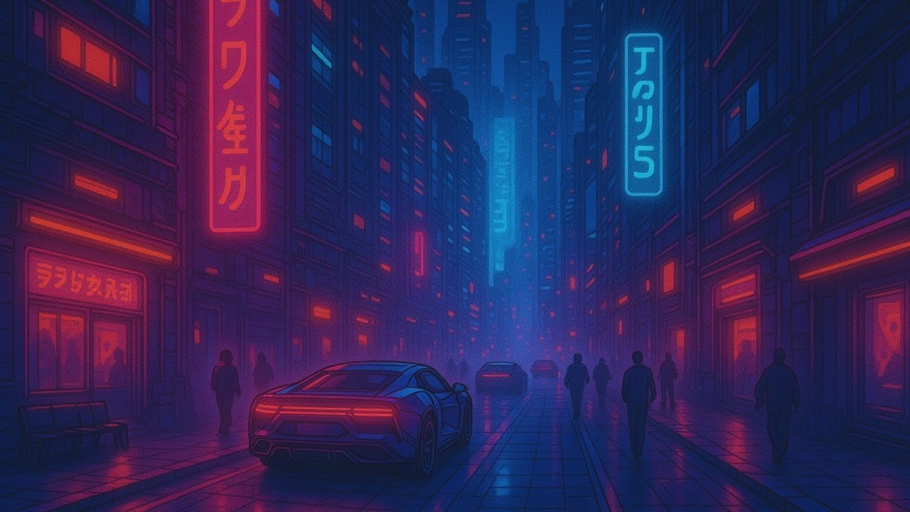 Vibrant Cyberpunk City Scene with Neon Lights
