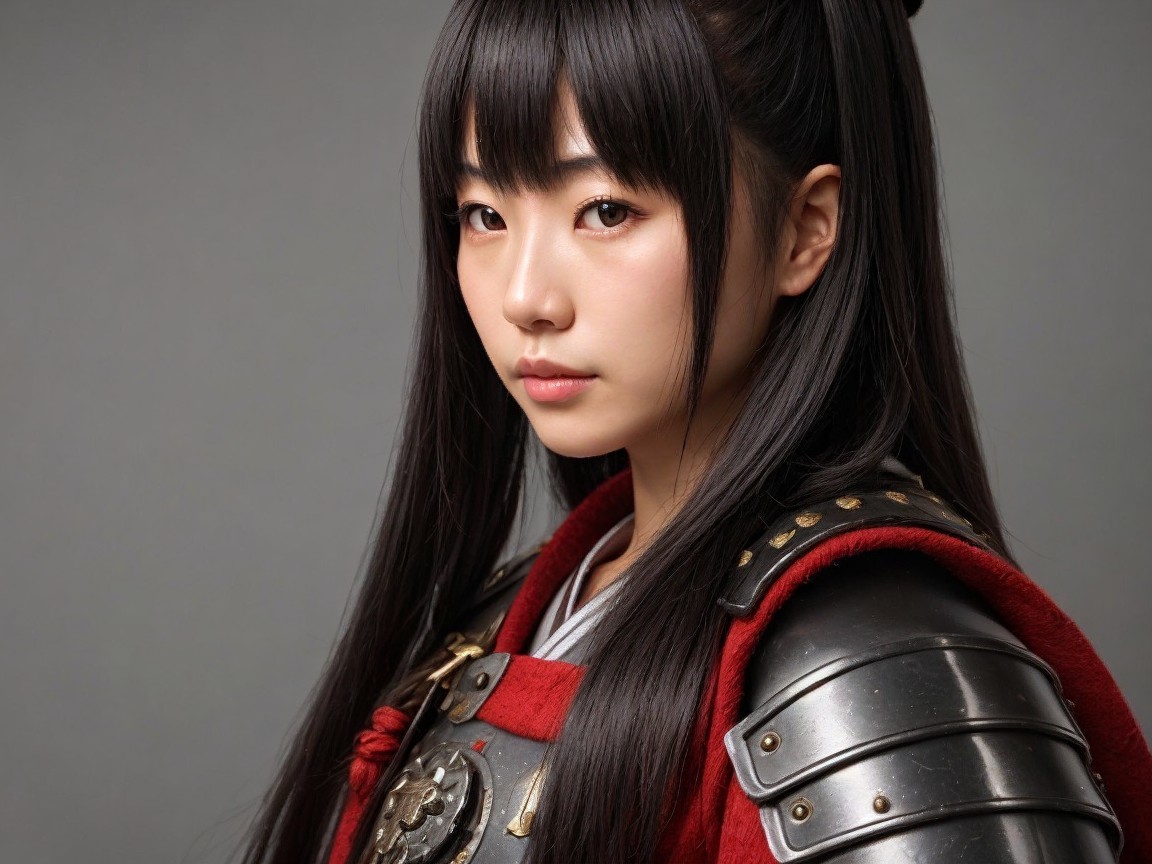 Young Woman in Traditional Samurai Armor Details