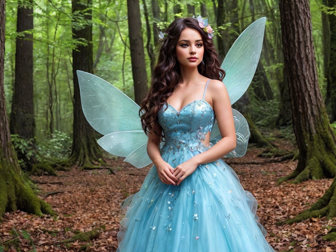 Whimsical Fairy in Lush Green Forest with Wings