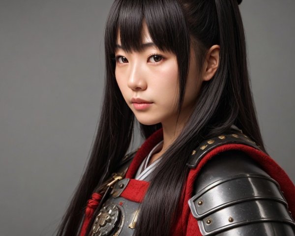 Young Woman in Traditional Samurai Armor Details