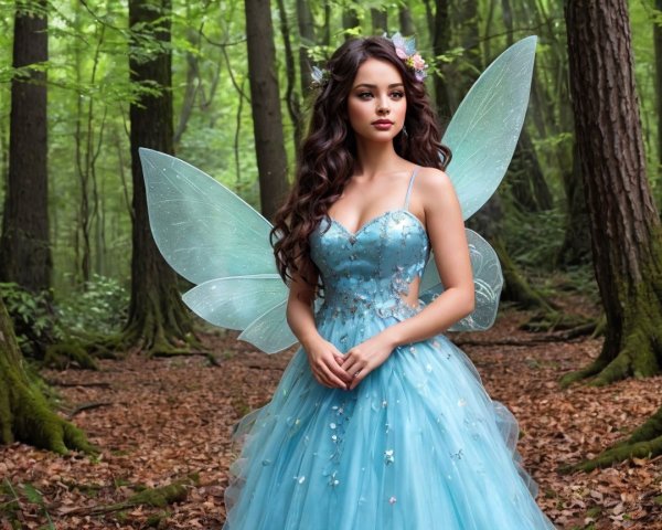Whimsical Fairy in Lush Green Forest with Wings