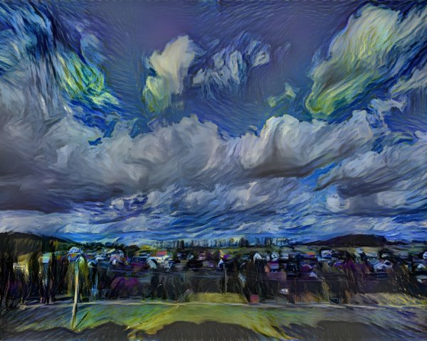 Dramatic Sky with Clouds Over a Village Landscape