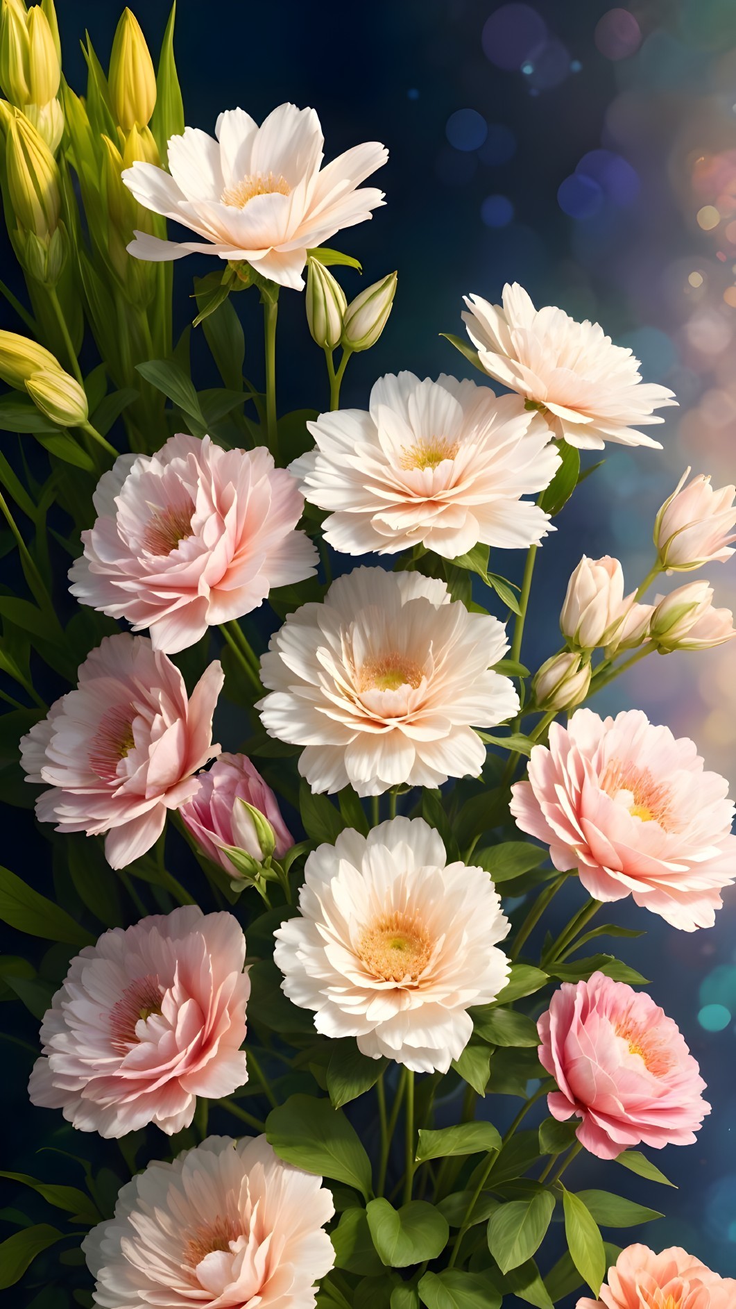 Pastel Pink Flower Arrangement with Green Leaves