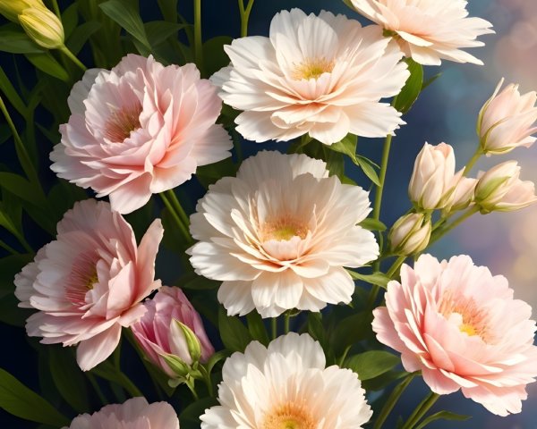 Pastel Pink Flower Arrangement with Green Leaves