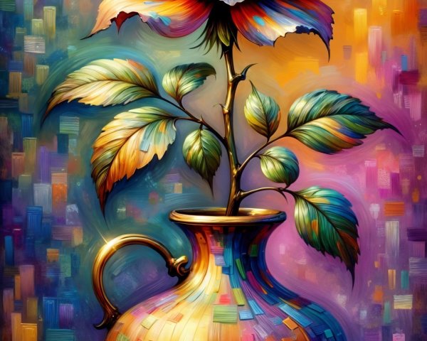 Vibrant Rose in Colorful Mosaic Vase Composition