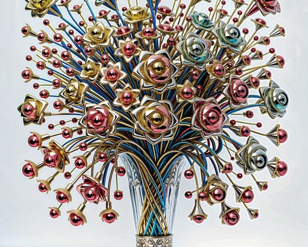 Stylized vibrant rose bouquet in decorative vase