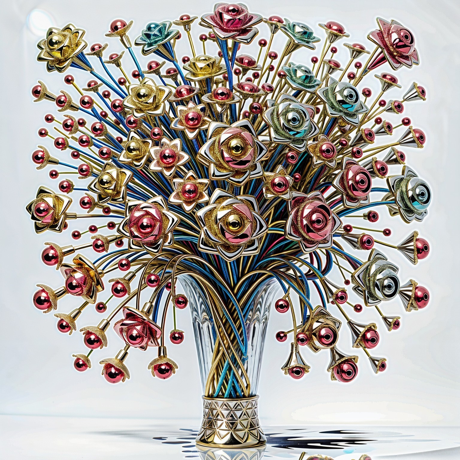 Stylized vibrant rose bouquet in decorative vase