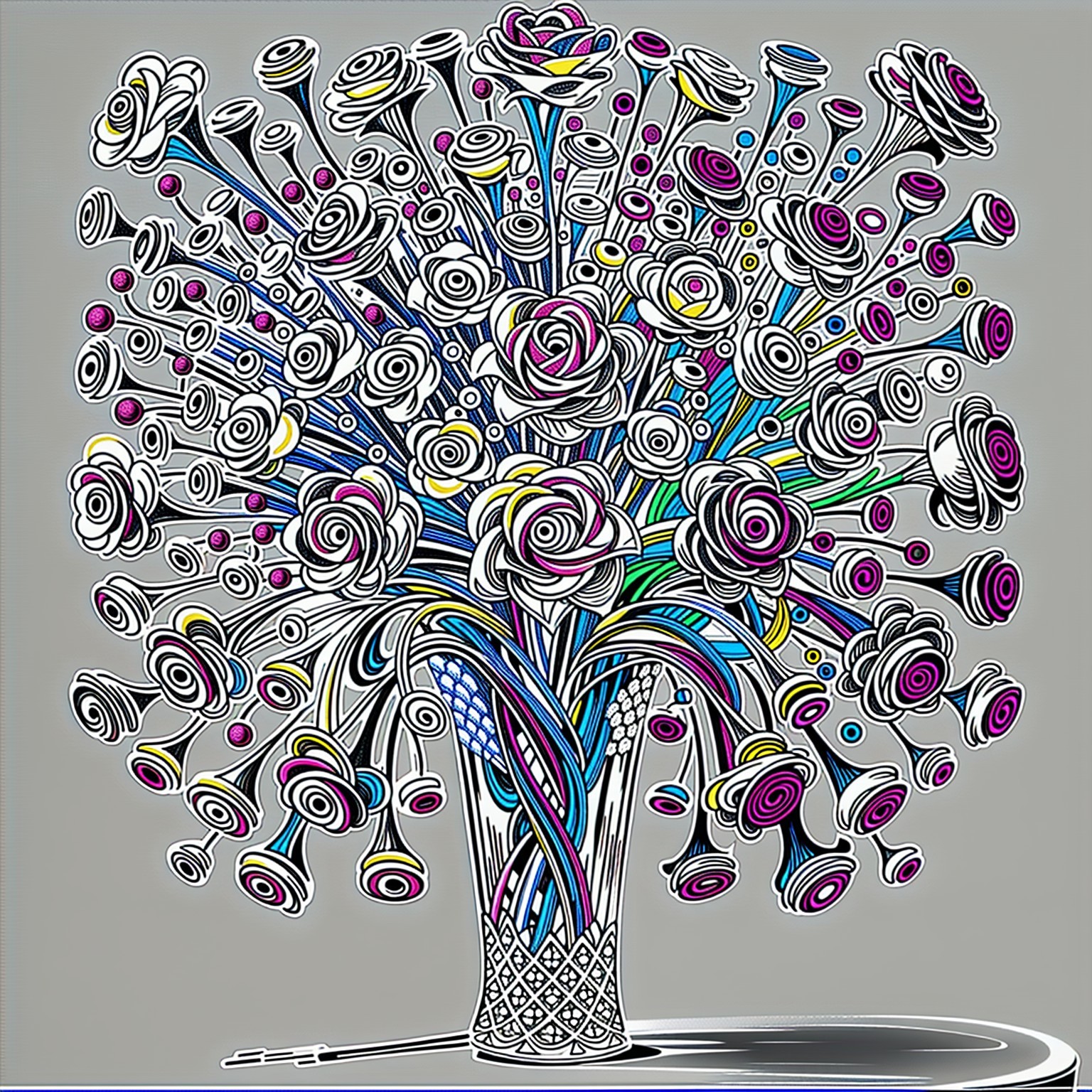 Vibrant Stylized Roses in Bold Colors and Patterns