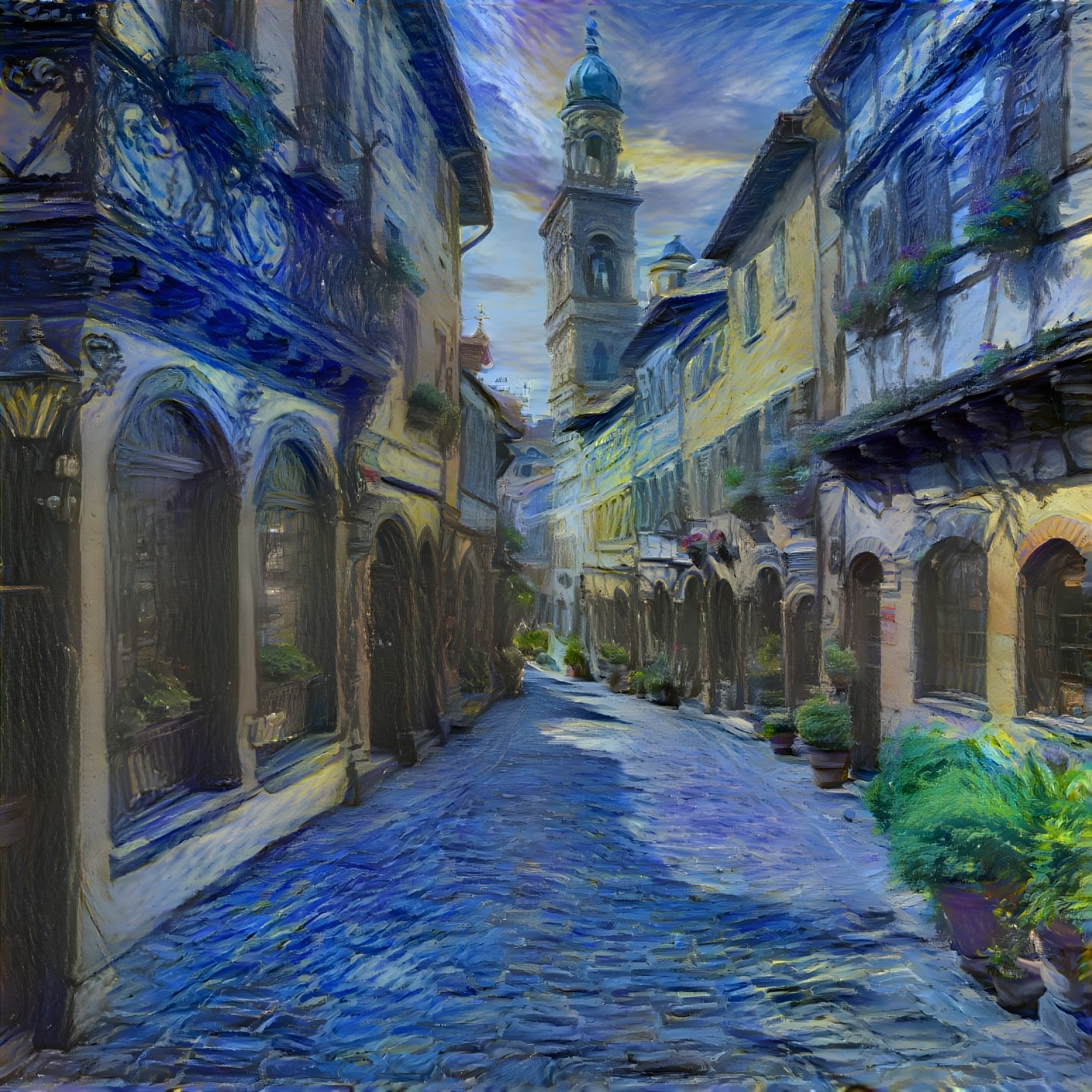 Charming Cobblestone Street with Colorful Buildings