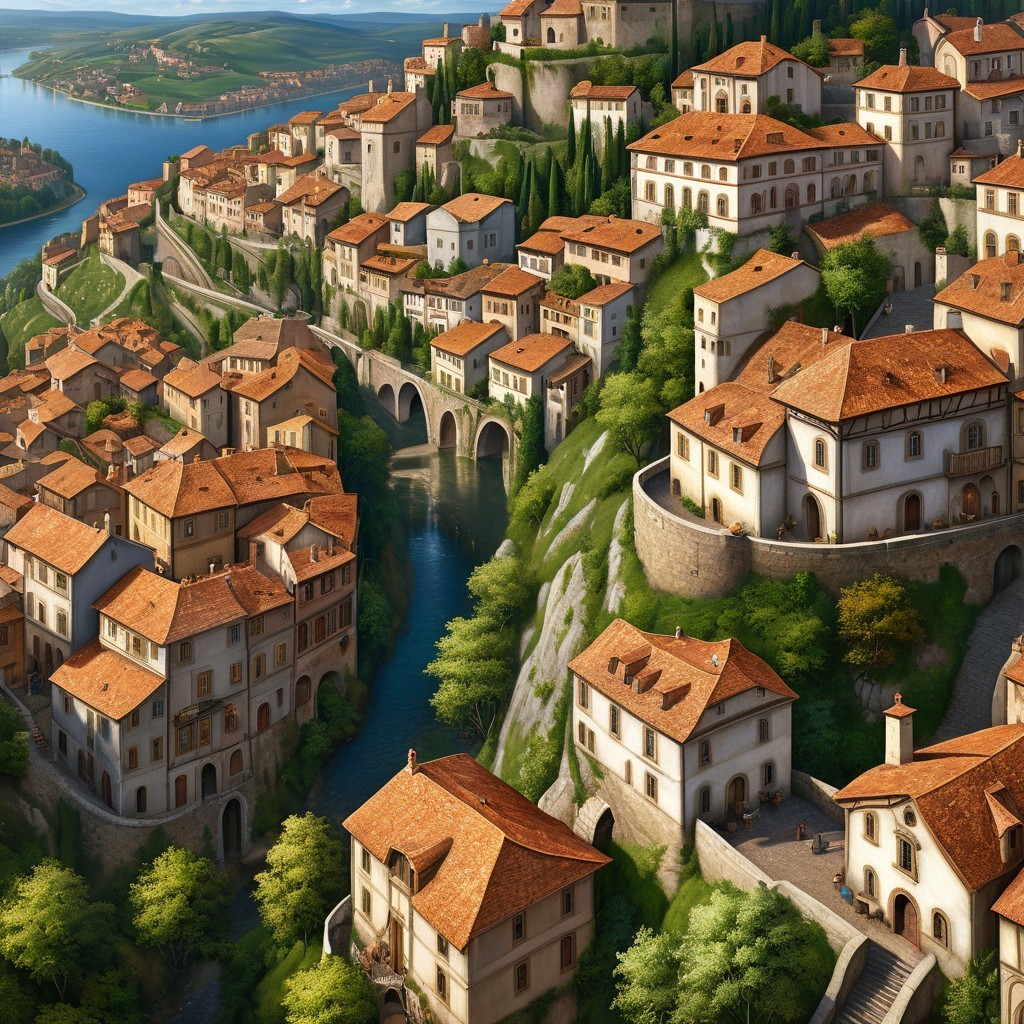 Charming Hillside Town with Terracotta Roofs and River