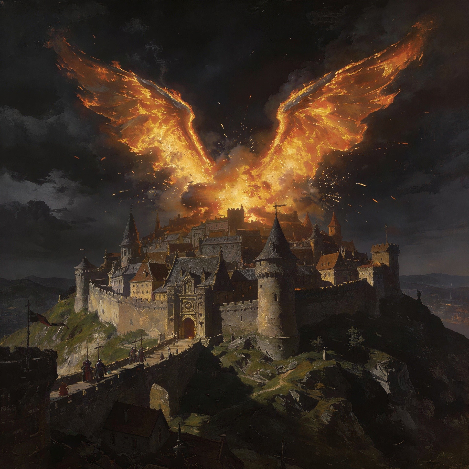 Dramatic Digital Painting of a Walled City at Night